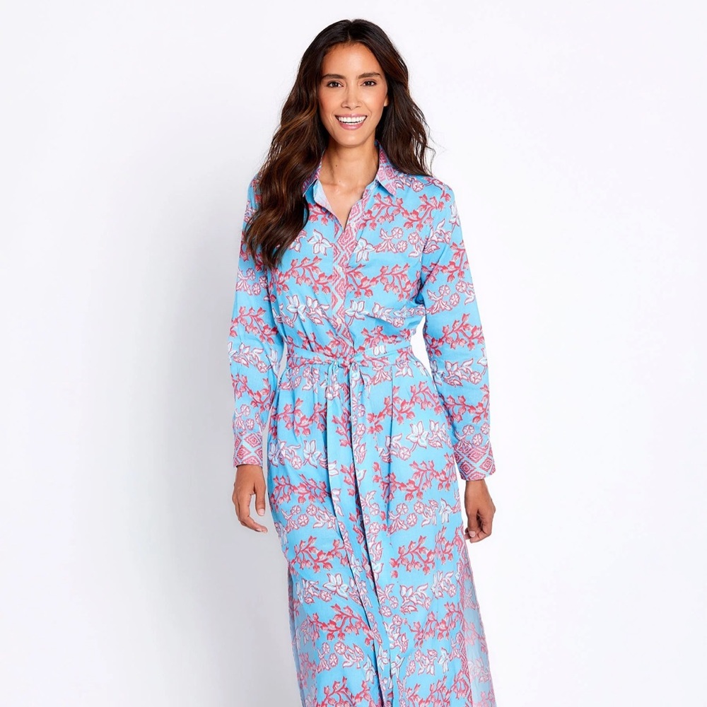 Bella Tu Lani shirt dress in sky. New.  Sz medium